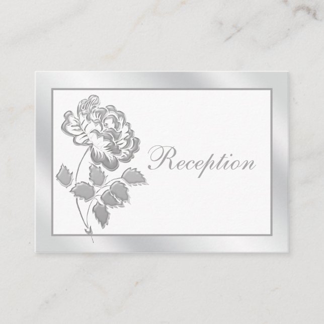 Silver Peony on White Linen Enclosure Card (Front)