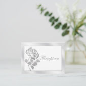 Silver Peony on White Linen Enclosure Card (Standing Front)