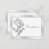 Silver Peony on White Linen Enclosure Card (Front/Back)