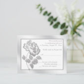 Silver Peony on White Reply Card (Standing Front)