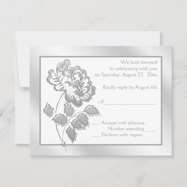 Silver Peony on White Reply Card (Front)