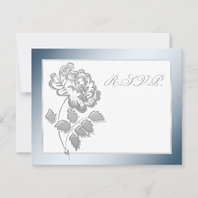 Silver Peony on White with Blue Reply Card (Front)
