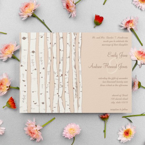 Silver Peony Russet Birch Tree Wedding Invitations