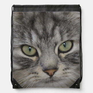 Silver Persian Cat Face Drawstring Bag