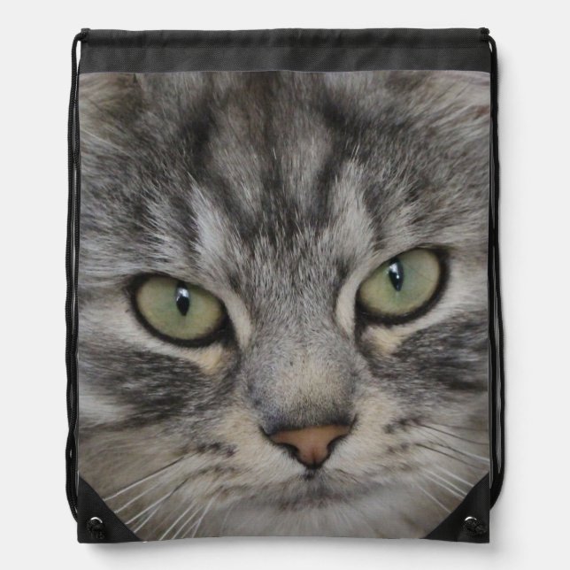 Silver Persian Cat Face Drawstring Bag (Front)