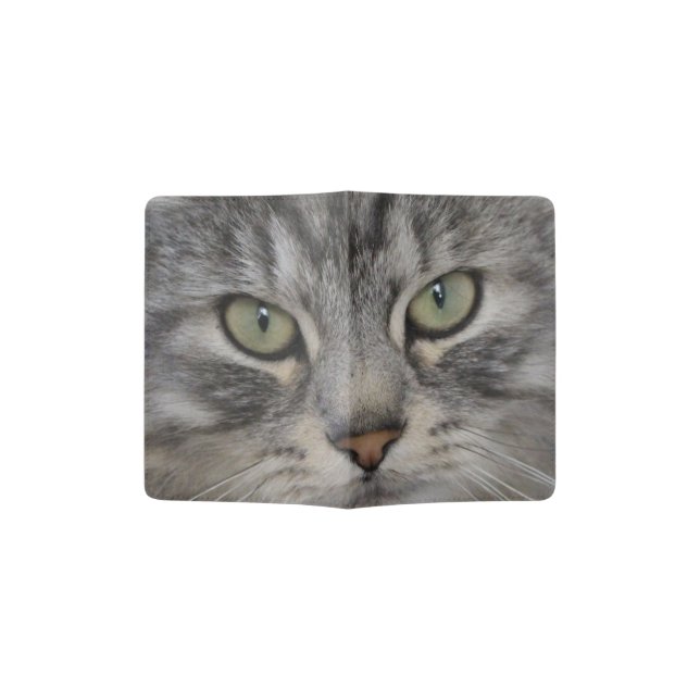 Silver Persian Cat Face Passport Holder (Opened)