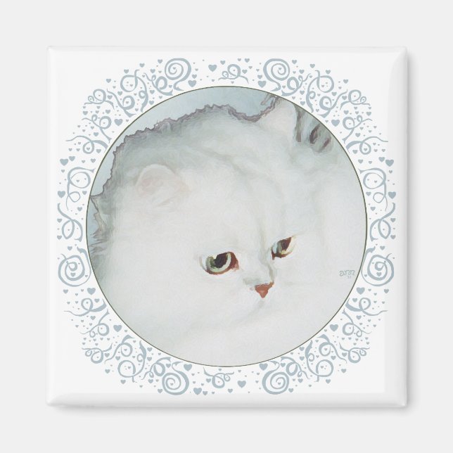 Silver Persian Cat Head Study Magnet (Front)