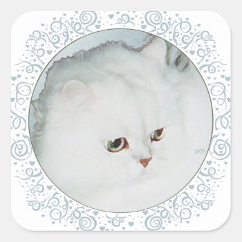 Silver Persian Cat Head Study Square Sticker by MaggieRossCats at Zazzle