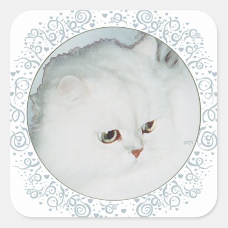 Silver Persian Cat Head Study Square Sticker