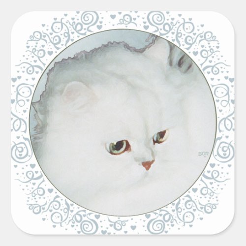 Silver Persian Cat Head Study Square Sticker