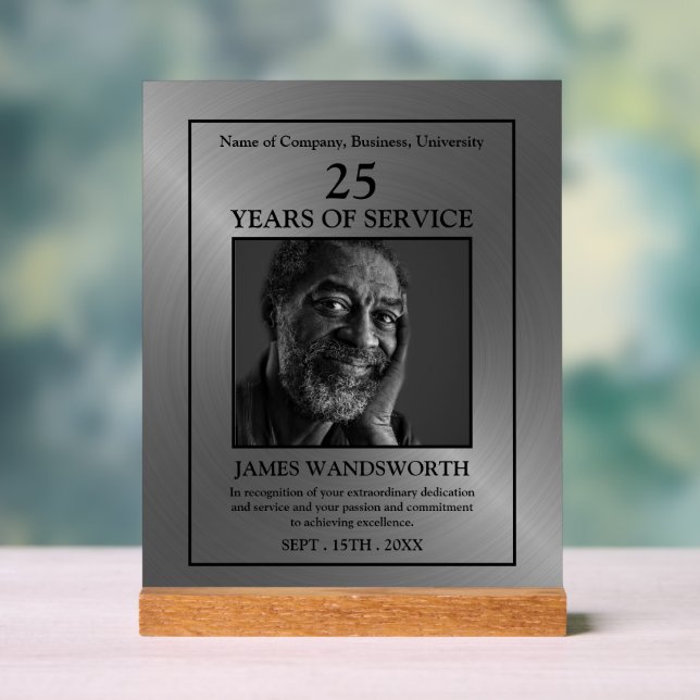 Silver/Personalised Photo - Employee Award Acrylic Sign (Neutral)