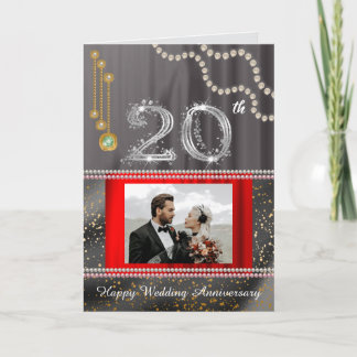 Silver Personalized 20th Wedding Anniversary Photo Card