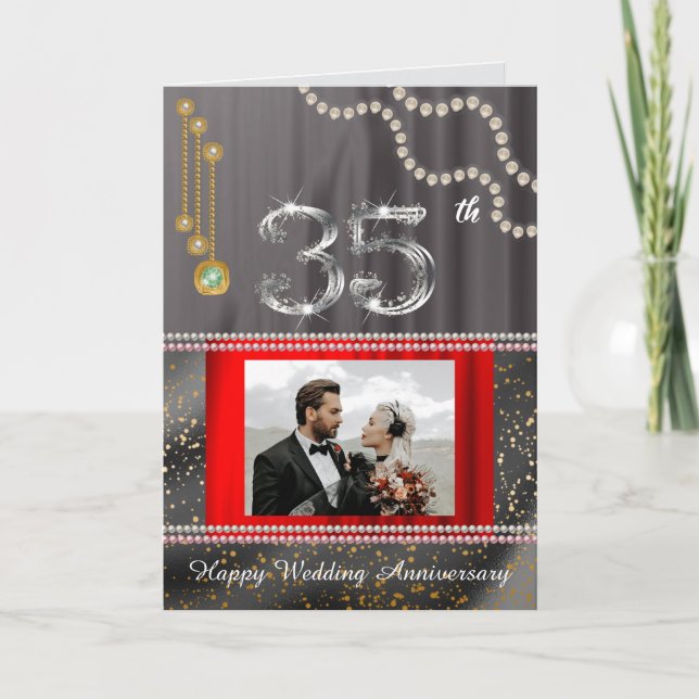 Silver Personalized 35th Wedding Anniversary Photo Card (Front)