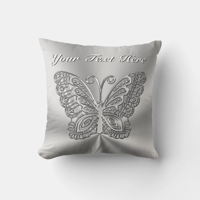 Silver Personalized Butterfly Pillows Your Text (Front)