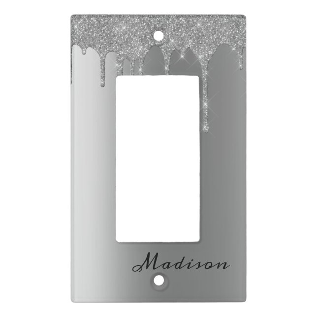 Silver Personalized Glitter Drips Pretty Light Switch Cover (Front)