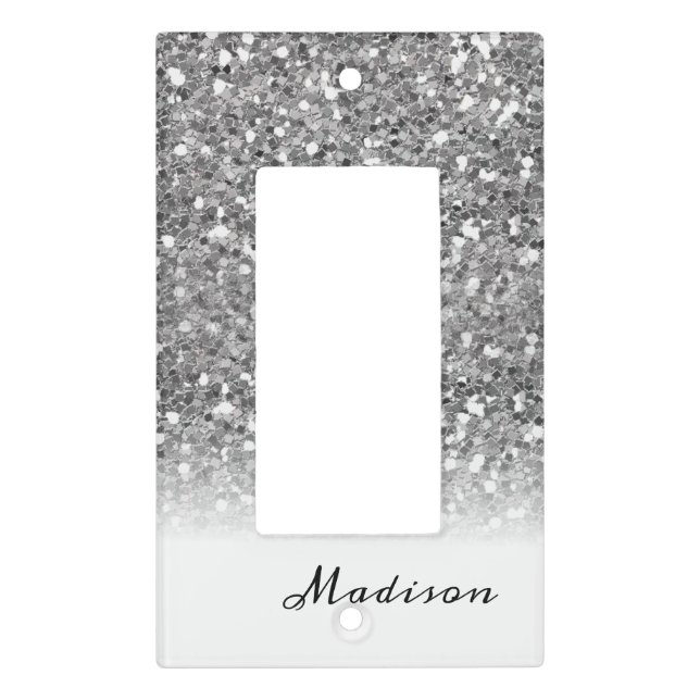 Silver Personalized Glitter Ombre Pretty Girly Light Switch Cover (Front)