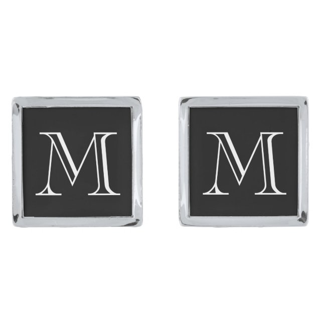 Silver personalized monogram initialed cufflinks (Front)