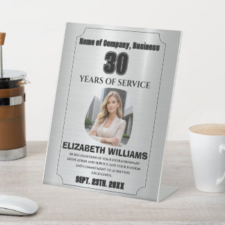 SILVER- Personalized Photo - Employee Wooden Awar Pedestal Sign