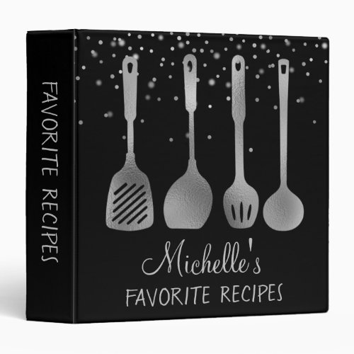Silver Personalized Recipe CookBook 3 Ring Binder