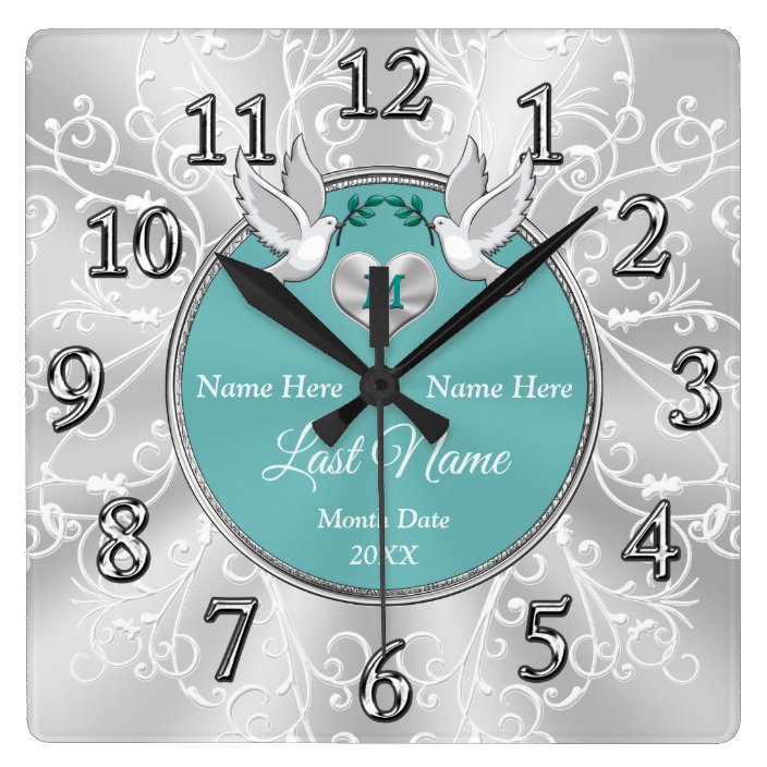 Silver Personalized Wall Clocks for Weddings Zazzle