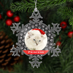 Silver Pet Paw Prints Red Custom Cat Name Photo Snowflake Pewter Christmas Ornament at Zazzle