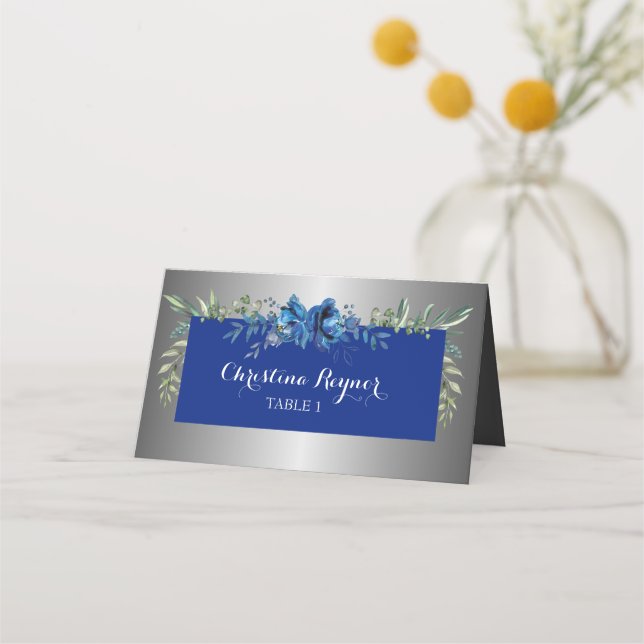Silver Petals of Love Folded Place Card (Front)