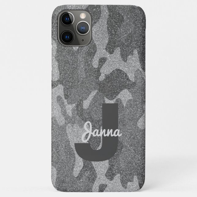 Silver & Pewter Camouflage Glitter Monogrammed Case-Mate iPhone Case (Back)