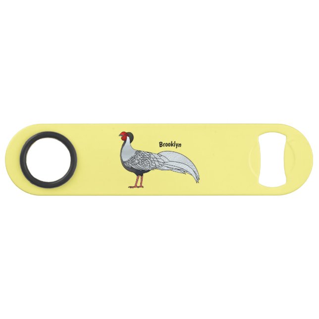 Silver pheasant bird cartoon illustration  bar key (Front (Horizontal))