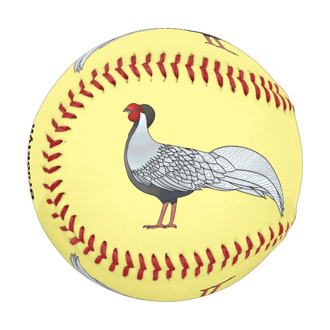 Silver pheasant bird cartoon illustration  baseball (Front Left)
