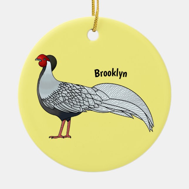 Silver pheasant bird cartoon illustration ceramic ornament (Front)