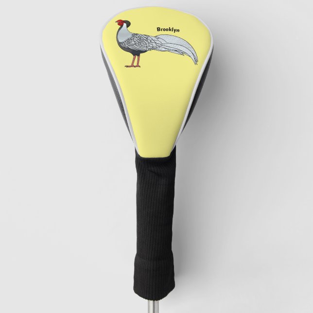 Silver pheasant bird cartoon illustration  golf head cover (Front)