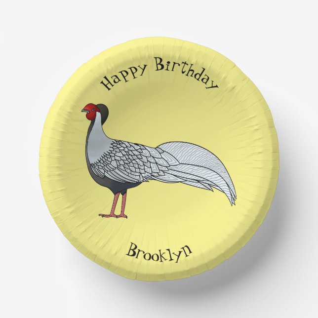 Silver pheasant bird cartoon illustration paper bowls (Front)