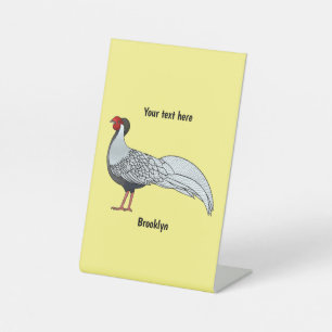 Silver pheasant bird cartoon illustration pedestal sign