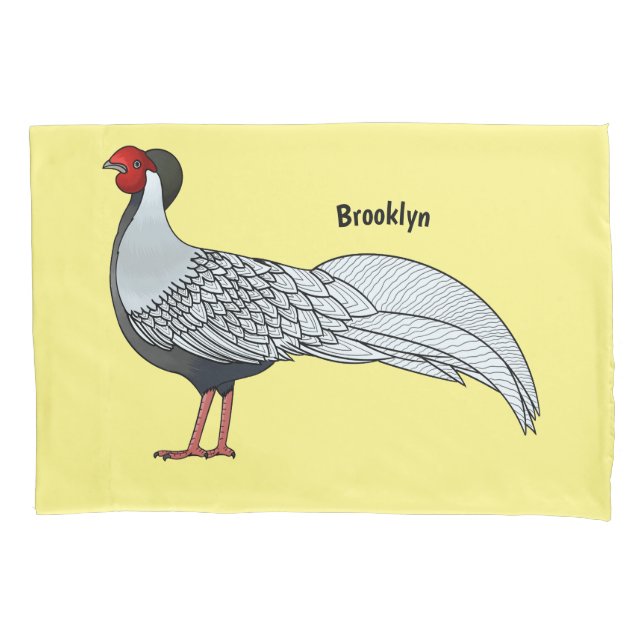 Silver pheasant bird cartoon illustration  pillow case (Front)