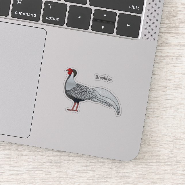 Silver pheasant bird cartoon illustration sticker (Detail)