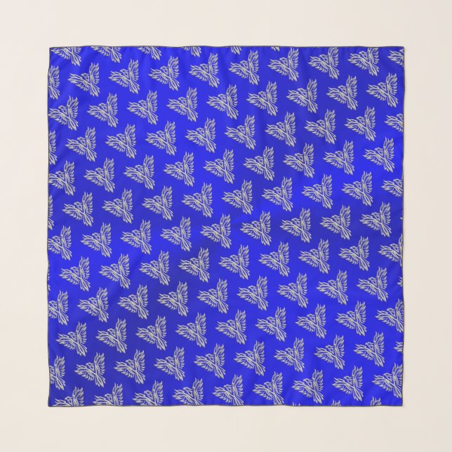 Silver phoenix, embossed effect on royal blue scarf (Front)