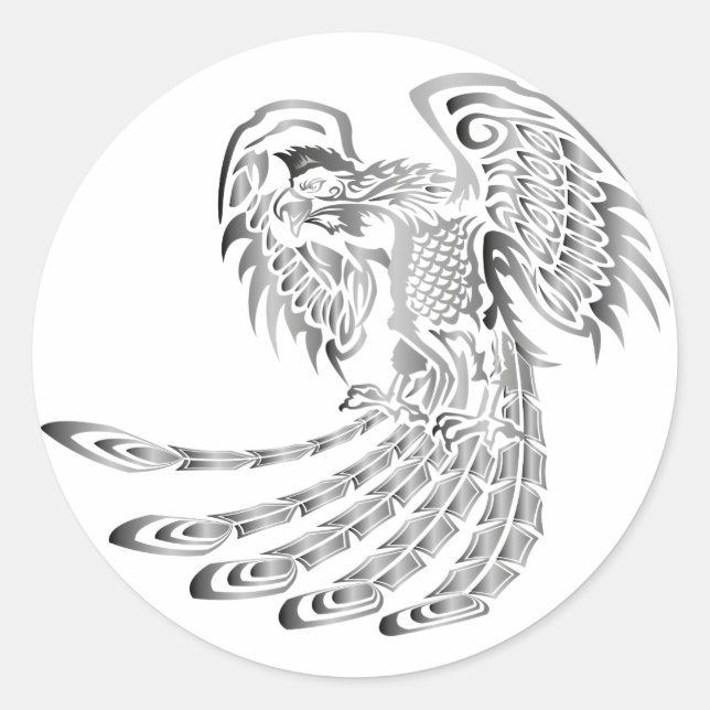 Silver Phoenix Rising Classic Round Sticker (Front)