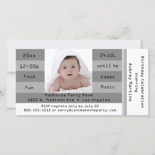 Silver Photo Admission Ticket Birthday Invitation