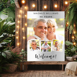 Silver photo collage birthday party welcome poster