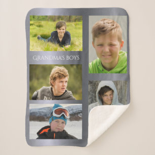 Silver photo collage grandchildren grandmother sherpa blanket