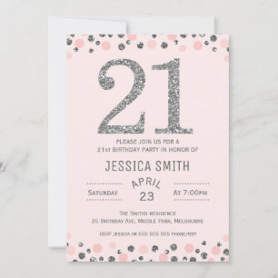 Silver Photo faux Silver 21st Birthday Invitation
