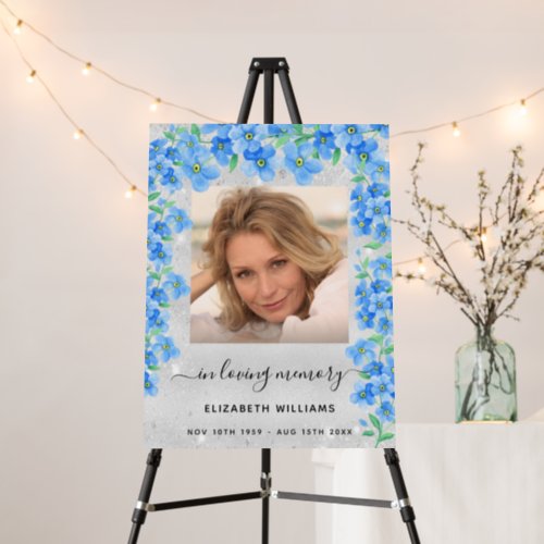 Silver photo forget me not floral memorial funeral foam board