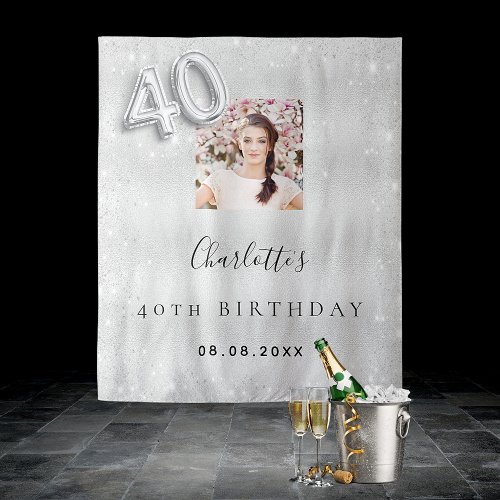 Silver photo glitter 40th birthday welcome tapestry