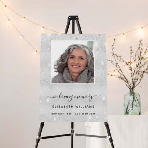 Silver photo glitter elegant memorial funeral  foam board