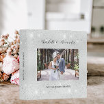 Silver photo glitter wedding album 3 ring binder<br><div class="desc">A stylish,  faux silver looking background,  decorated with faux silver glitter,  sparkles.  Personalize and add a photo,  your names and wedding date. Black text.
Spine: add your text.</div>