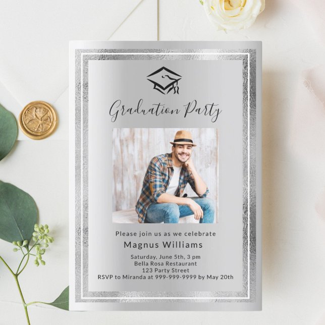 Silver photo Graduation Party Invitation (Creator Uploaded)