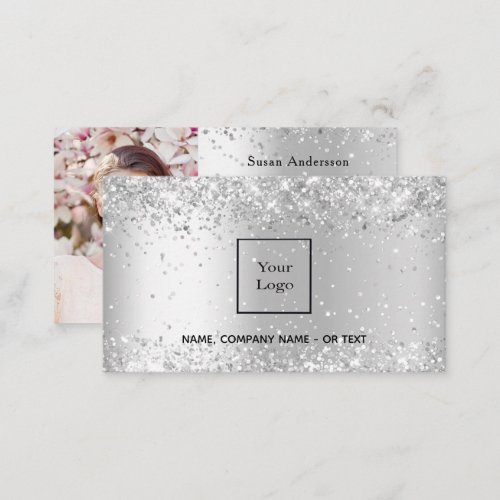 Silver photo QR code glitter dust beauty salon Business Card
