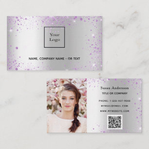 Silver photo QR code glitter dust female Business Card