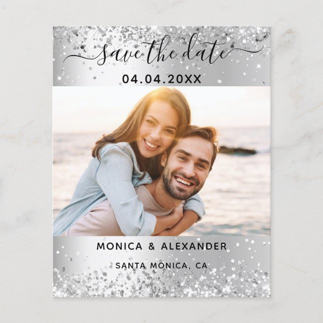 Silver photo qr code wedding Save the Date Flyer (Front)