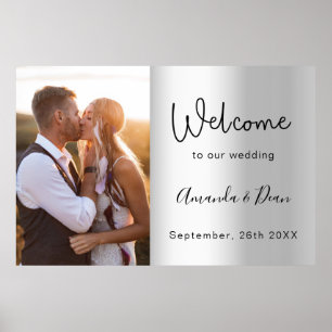 Silver photo script wedding welcome sign